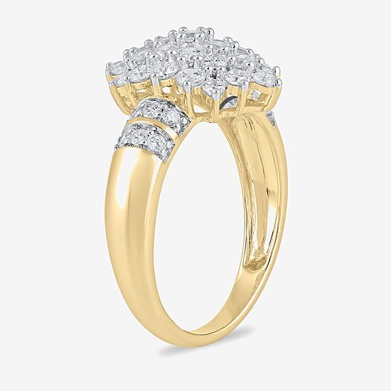 Womens 1 CT. T.W. Lab Grown White Diamond 10K Gold Cluster Side Stone Cocktail Ring