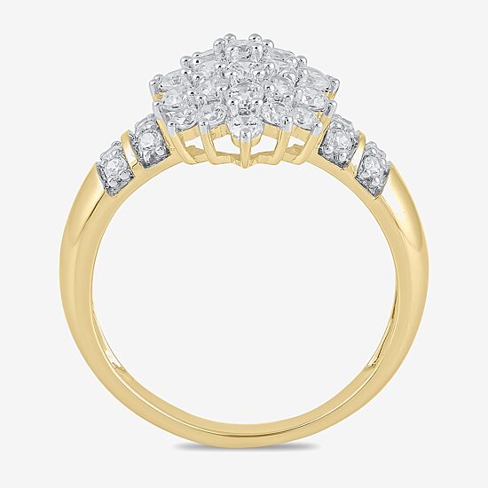 Womens 1 CT. T.W. Lab Grown White Diamond 10K Gold Cluster Side Stone Cocktail Ring