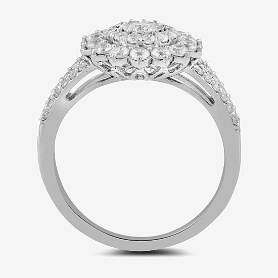 Womens 1 CT. T.W. Lab Grown White Diamond 10K Gold Side Stone Cocktail Ring