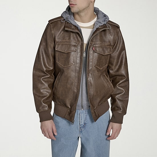Levi's® Mens Faux Leather Hooded Midweight Jacket