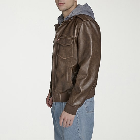 Levi's® Mens Faux Leather Hooded Midweight Jacket