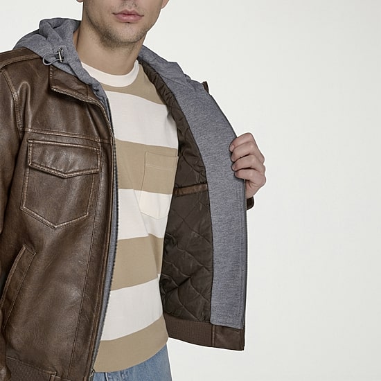 Levi's® Mens Faux Leather Hooded Midweight Jacket