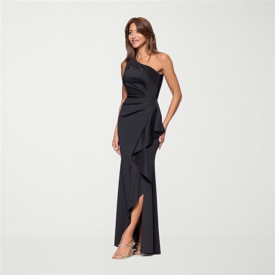 DJ Jaz Womens Asymmetrical Neck Sleeveless Evening Gown
