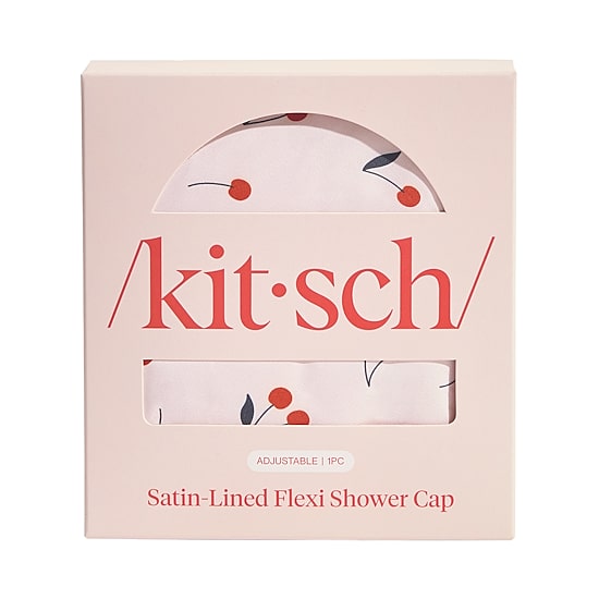 Kitsch Satin-Lined Flexi Shower Cap- Cherry Print