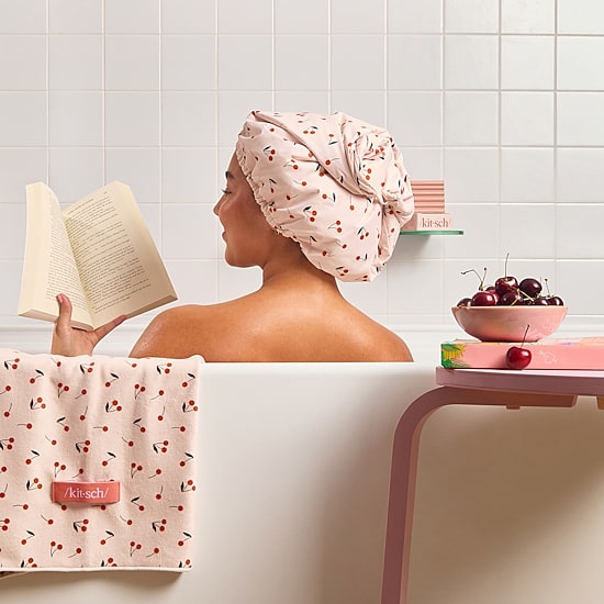 Kitsch Satin-Lined Flexi Shower Cap- Cherry Print