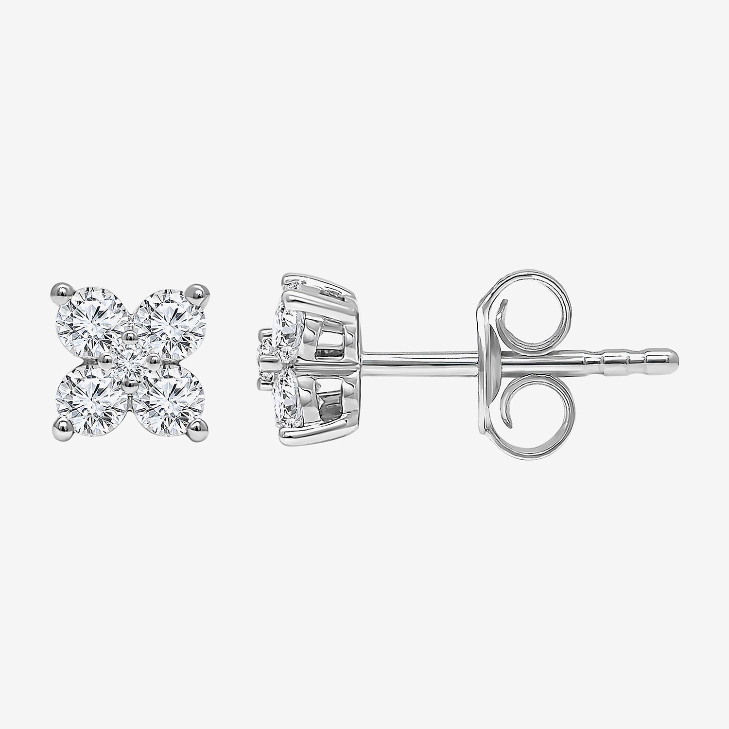(I/Si2) 1/2 CT. T.W. Lab Grown White Diamond Sterling Silver 4mm Clover Stud Earrings