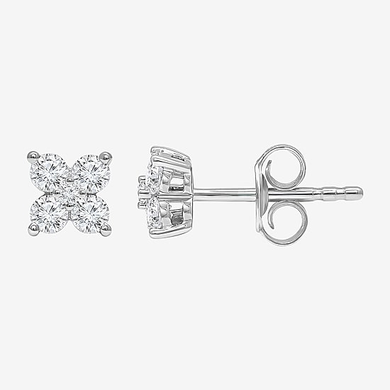 (I/Si2) 1/2 CT. T.W. Lab Grown White Diamond Sterling Silver 4mm Clover Stud Earrings