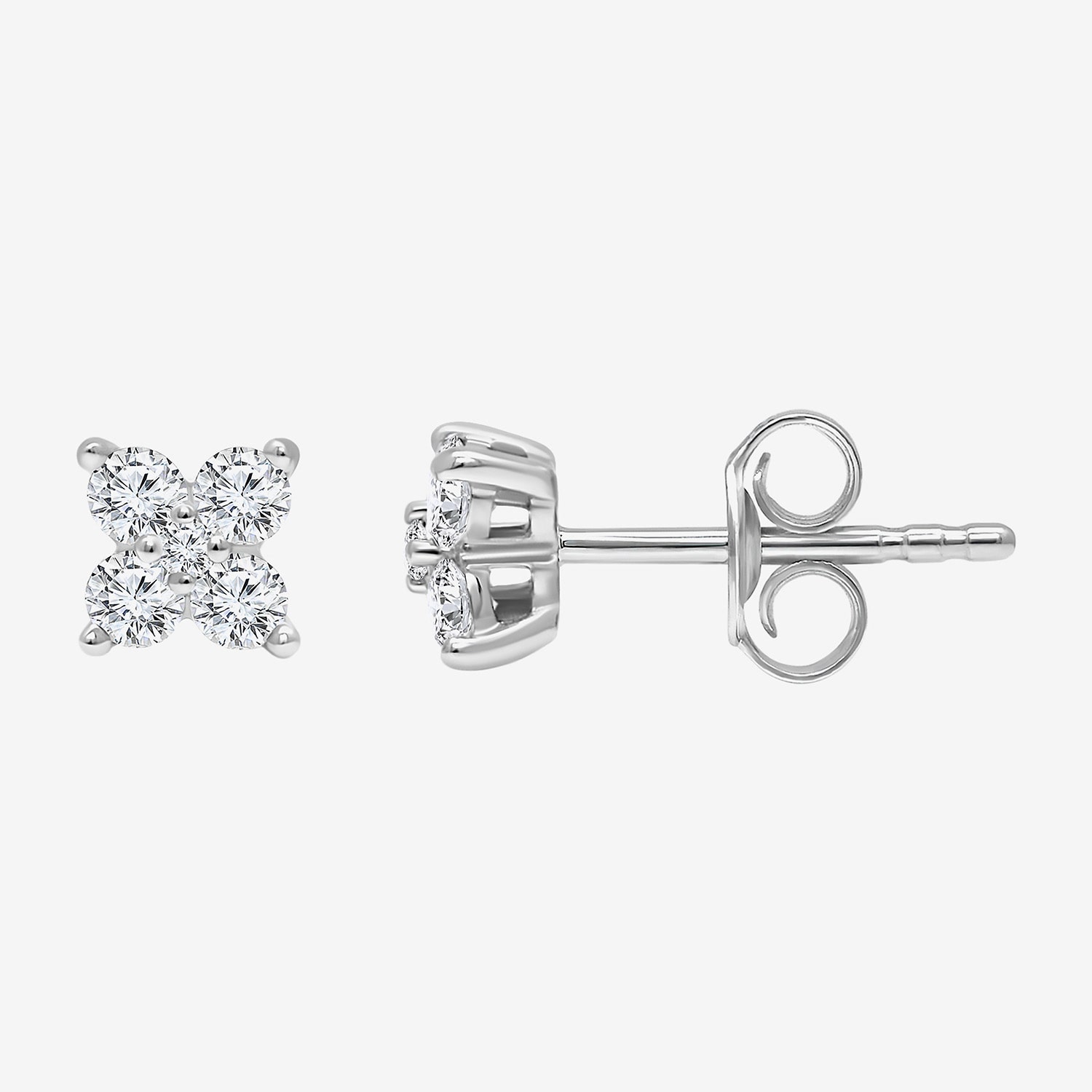 (I/Si2) 1/4 CT. T.W. Lab Grown White Diamond Sterling Silver 3.5mm Clover Stud Earrings