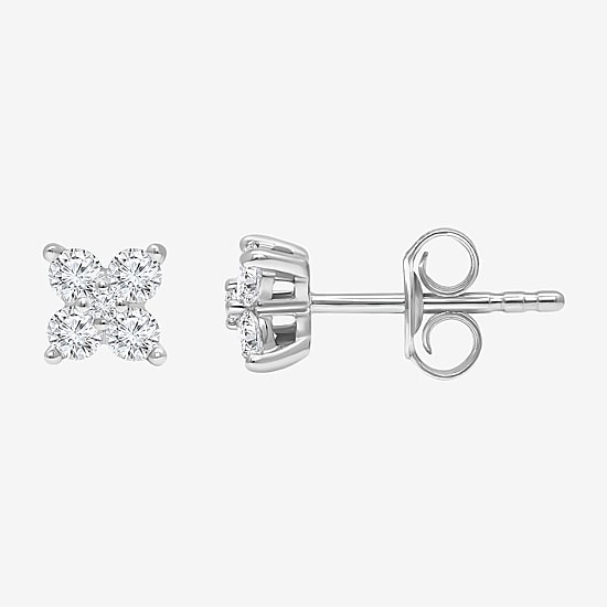 (I/Si2) 1/4 CT. T.W. Lab Grown White Diamond Sterling Silver 3.5mm Clover Stud Earrings