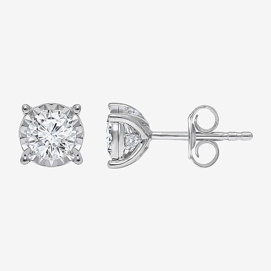 (I/Si2) 1 1/10 CT. T.W.  Lab Grown White Diamond 10K White Gold 4.6mm Round Stud Earrings