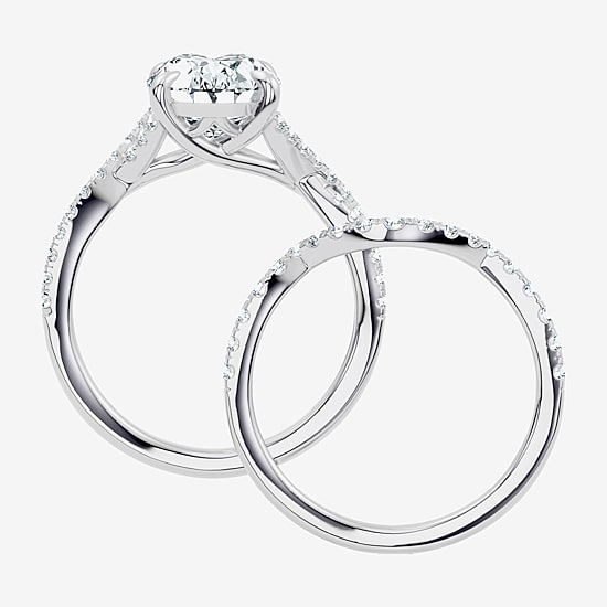 Signature By Modern Bride (G/Vs2-Si1) Womens 3 1/2 CT. T.W Lab Grown White Diamond 10K Gold Oval Side Stone Bridal Set