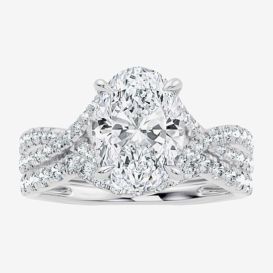 Signature By Modern Bride (G/Vs2-Si1) Womens 3 1/2 CT. T.W Lab Grown White Diamond 10K Gold Oval Side Stone Bridal Set