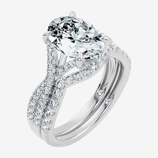 Signature By Modern Bride (G/Vs2-Si1) Womens 3 1/2 CT. T.W Lab Grown White Diamond 10K Gold Oval Side Stone Bridal Set