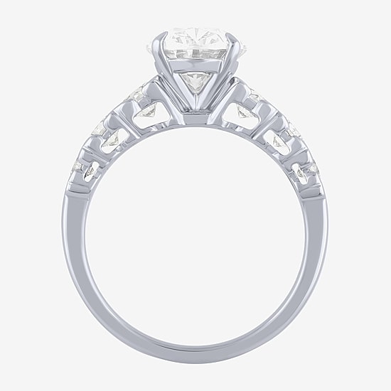 (F / Vs2) Womens 3 CT. T.W. Lab Grown White Diamond 10K Gold Oval Side Stone Engagement Ring