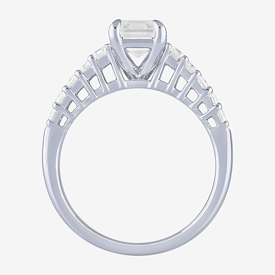 (F / Vs2) Womens 3 CT. T.W. Lab Grown White Diamond 10K Gold Side Stone Engagement Ring