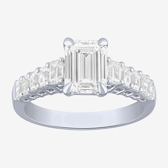 (F / Vs2) Womens 3 CT. T.W. Lab Grown White Diamond 10K Gold Side Stone Engagement Ring