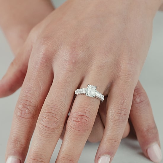(F / Vs2) Womens 3 CT. T.W. Lab Grown White Diamond 10K Gold Side Stone Engagement Ring