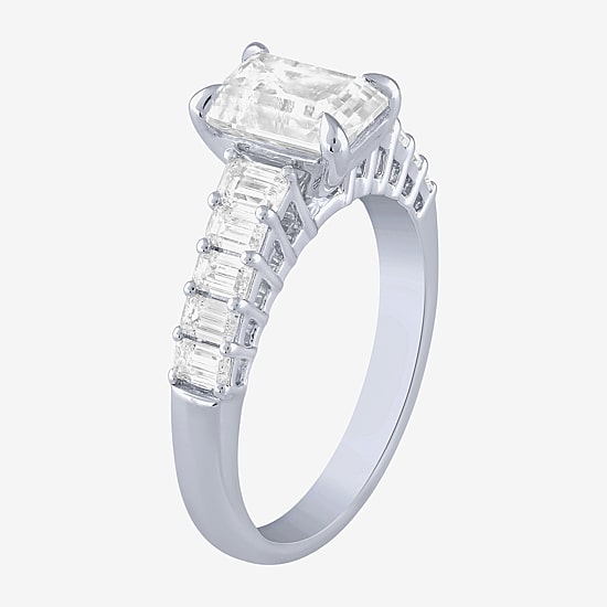 (F / Vs2) Womens 3 CT. T.W. Lab Grown White Diamond 10K Gold Side Stone Engagement Ring