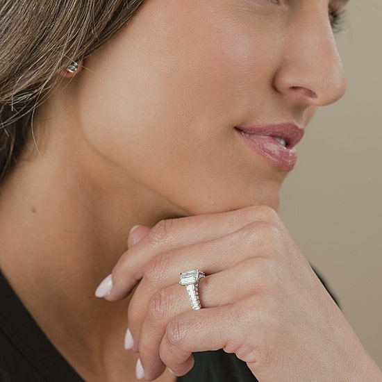 (F / Vs2) Womens 3 CT. T.W. Lab Grown White Diamond 10K Gold Side Stone Engagement Ring