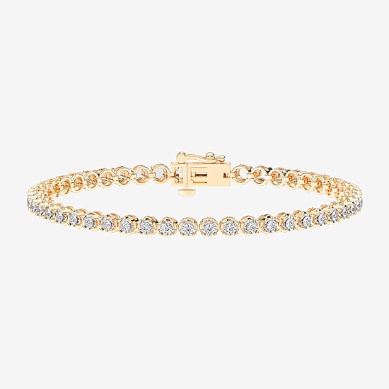 (F / Vs2) Womens 2 CT. T.W. Lab Grown White Diamond 14K Gold Over Silver 7.25 Inch Tennis Bracelet