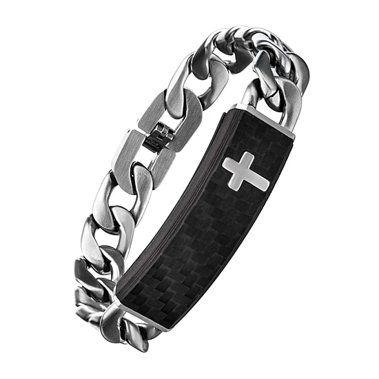 Mens Stainless Steel 8 1/2 Inch Curb Cross Id Bracelet