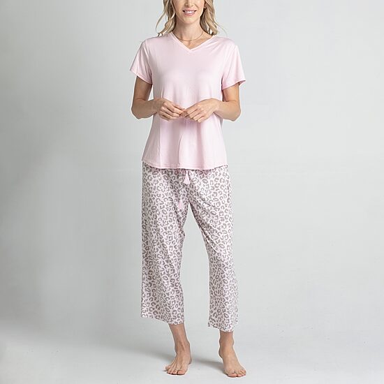 Muk Luks Womens Round Neck Short Sleeve 3-pc. Pajama Set