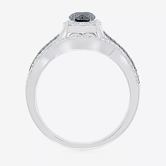 8.50mm Unisex Adult 1 CT. T.W. Natural Black Diamond 10K Gold Round Halo Side Stone Ring Set