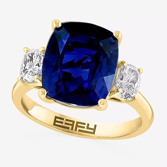 Effy Final Call Womens Lab Created Blue Sapphire & 1/5 CT. T.W. Lab Grown Diamond 14K Gold Cushion Cocktail Ring