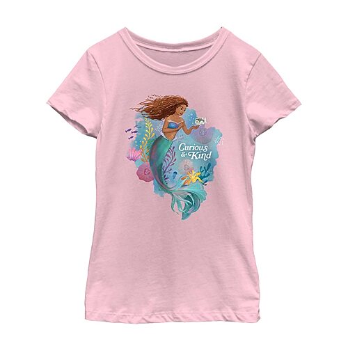 Disney Collection Little & Big Kid Girls Crew Neck Short Sleeve Regular Fit Ariel Princess The Little Mermaid Graphic T-Shirt, X-small, Pink