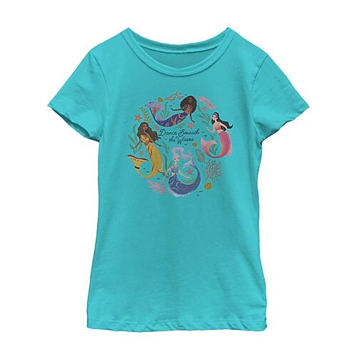 Disney Collection Little & Big Kid Girls Crew Neck Short Sleeve Regular Fit Ariel Princess The Little Mermaid Graphic T-Shirt, Small, Blue