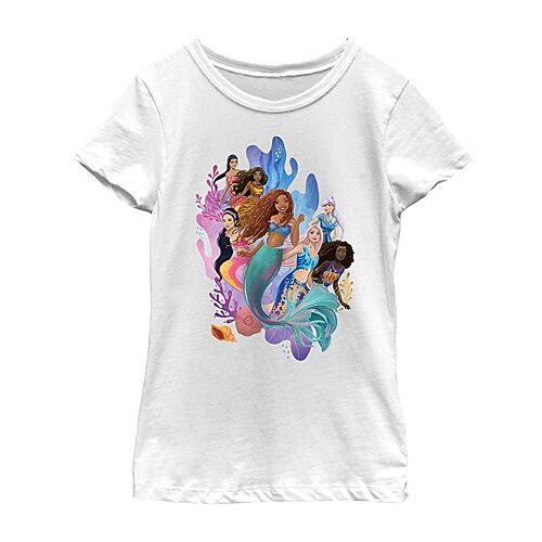 Disney Collection Little & Big Kid Girls Crew Neck Short Sleeve Regular Fit Ariel Princess The Little Mermaid Graphic T-Shirt, Small, White
