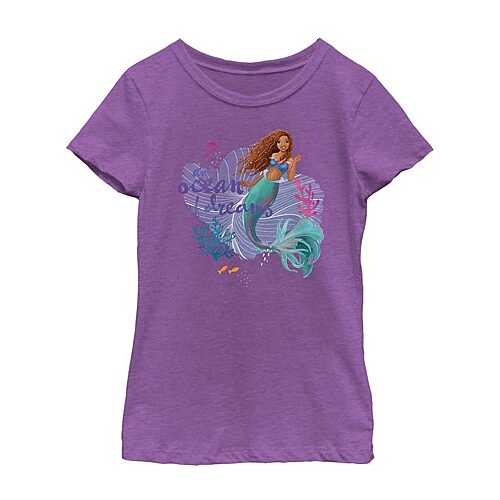 Disney Collection Little & Big Kid Girls Crew Neck Short Sleeve Regular Fit Ariel Princess The Little Mermaid Graphic T-Shirt, X-small, Purple