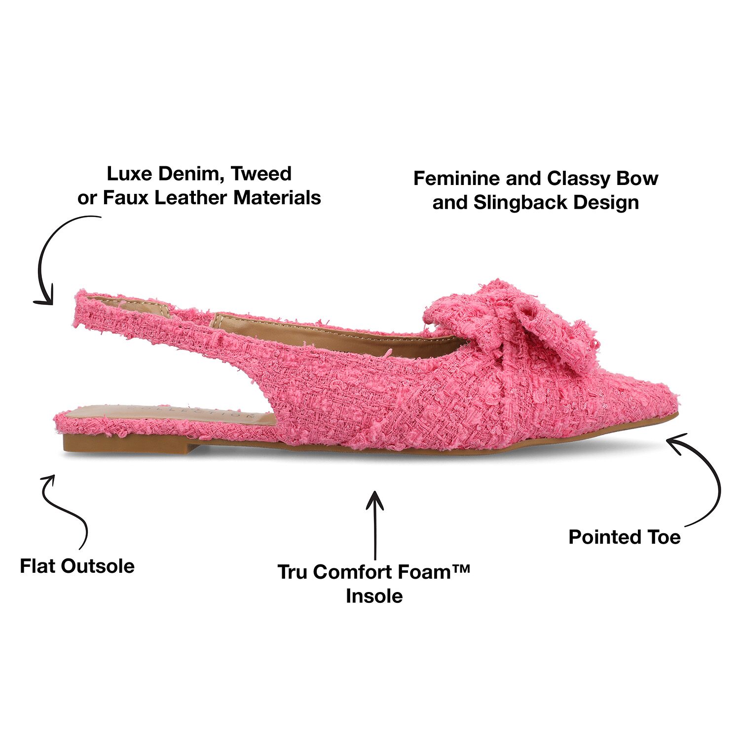 Journee Collection Sabbrina Womens Pointed Closed Toe Ballet Flats