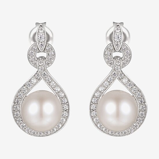 Womens White Cultured Freshwater Pearl Sterling Silver Drop Earrings