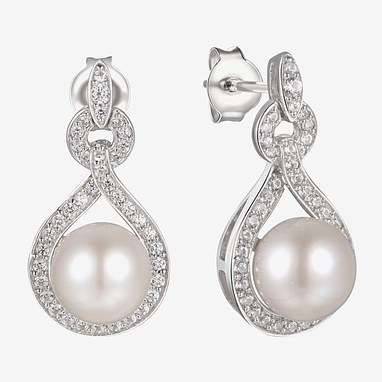 Womens White Cultured Freshwater Pearl Sterling Silver Drop Earrings