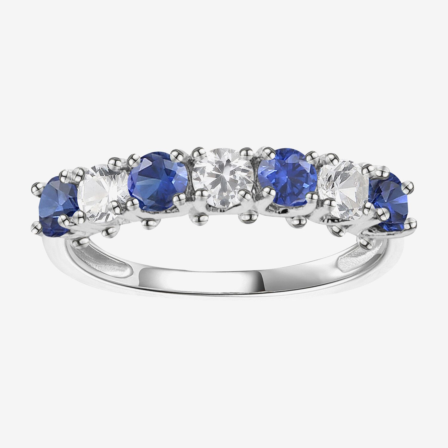 Gemstone & Lab-Created White Sapphire Sterling Silver Band
