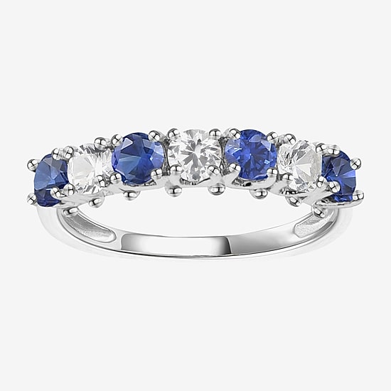 Gemstone & Lab-Created White Sapphire Sterling Silver Band