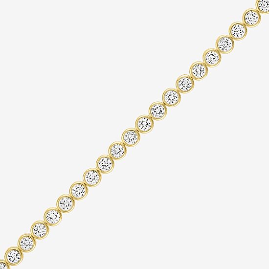 Womens Lab Created White Sapphire 14K Gold Over Silver 7.5 Inch Tennis Bracelet