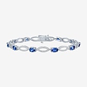 Gemstone Sterling Silver Oval Tennis Bracelet