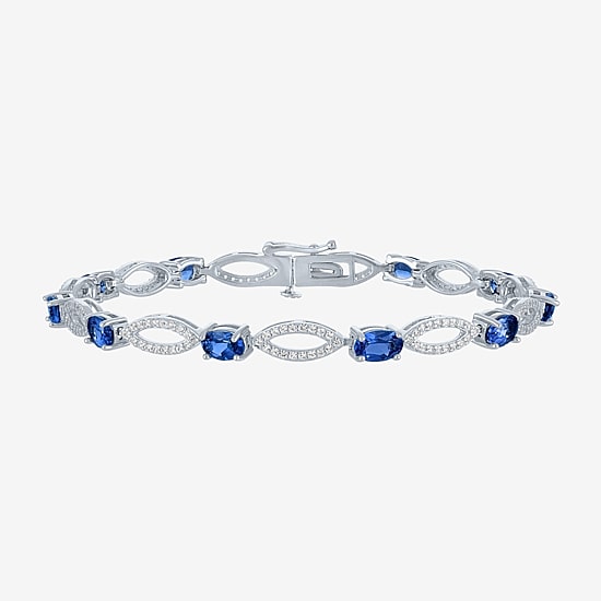 Gemstone Sterling Silver Oval Tennis Bracelet