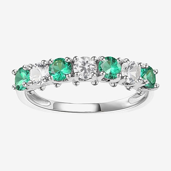 Gemstone & Lab-Created White Sapphire Sterling Silver Band