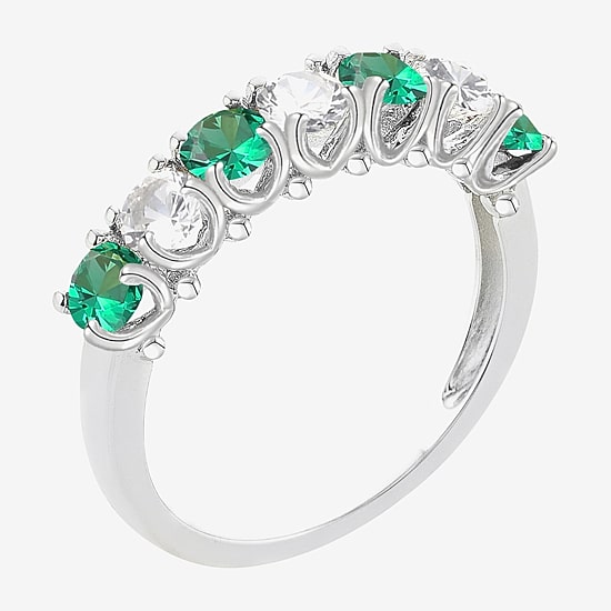 Gemstone & Lab-Created White Sapphire Sterling Silver Band