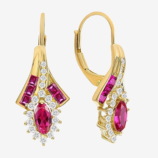 Lab Created Gemstone 14K Gold Over Silver Marquise Drop Earrings