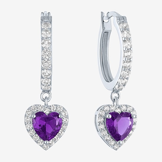 Lab Created Gemstone Sterling Silver Heart Drop Earrings