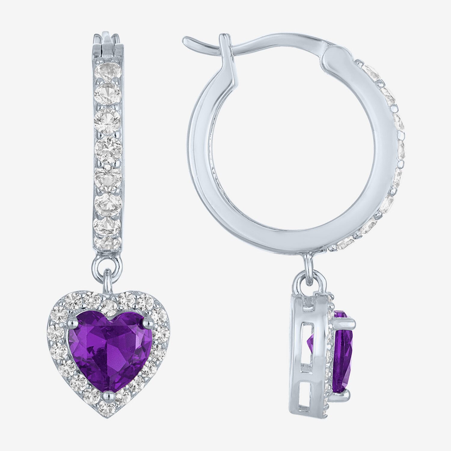 Lab Created Gemstone Sterling Silver Heart Drop Earrings