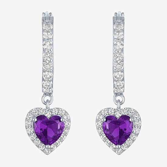 Lab Created Gemstone Sterling Silver Heart Drop Earrings