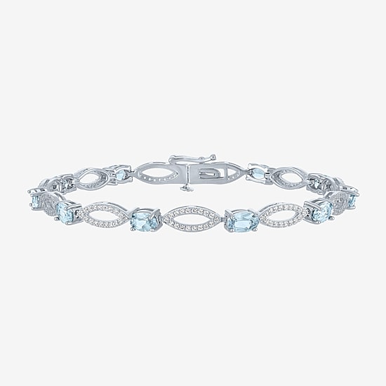 Gemstone Sterling Silver Oval Tennis Bracelet