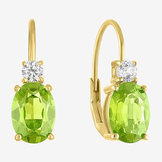 Gemstone 10K Gold Oval Drop Earrings