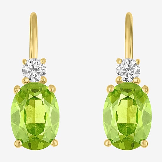 Gemstone 10K Gold Oval Drop Earrings