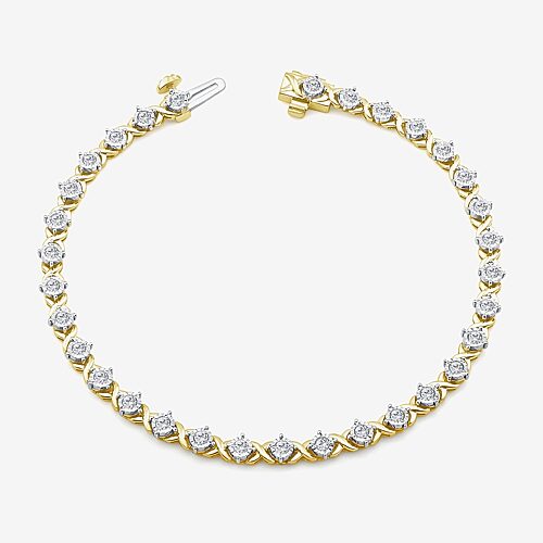 (I1/ I) Womens 1 CT. T.W. Lab Grown White Diamond 10K Gold 7.25 Inch Tennis Bracelet, One Size, Yellow